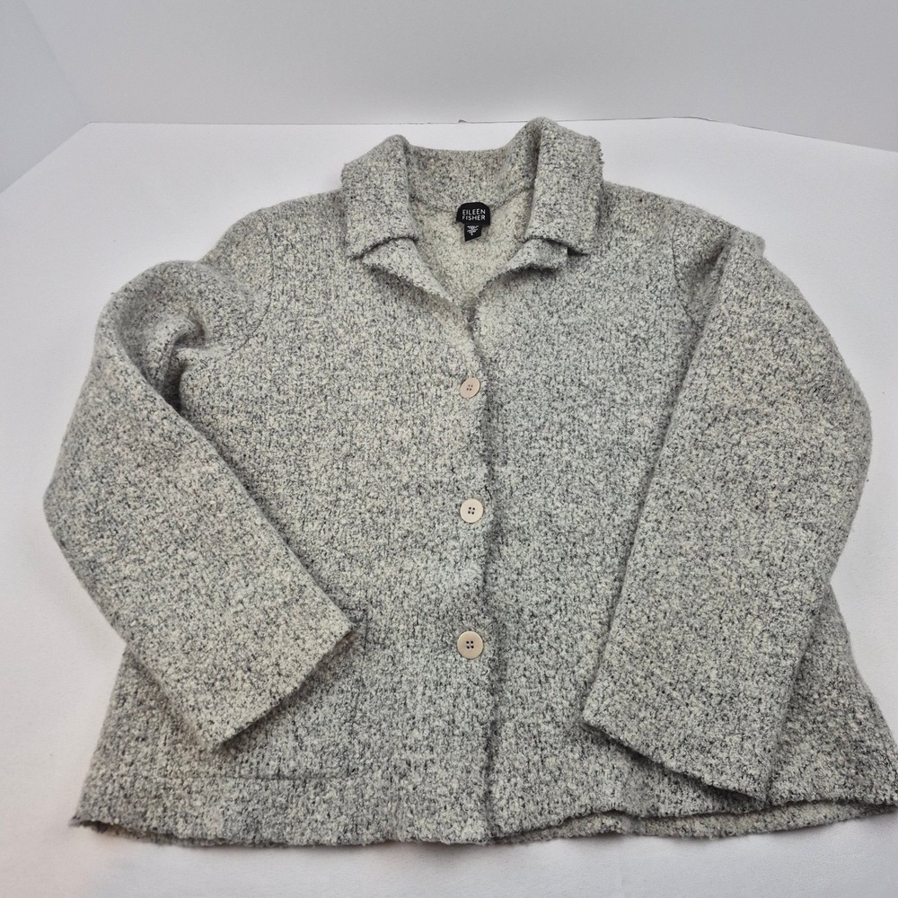 Eileen Fisher Cardigan Women's L Gray‎ Knit One Pocket Minimalist Italian Yarn - Picture 7 of 9